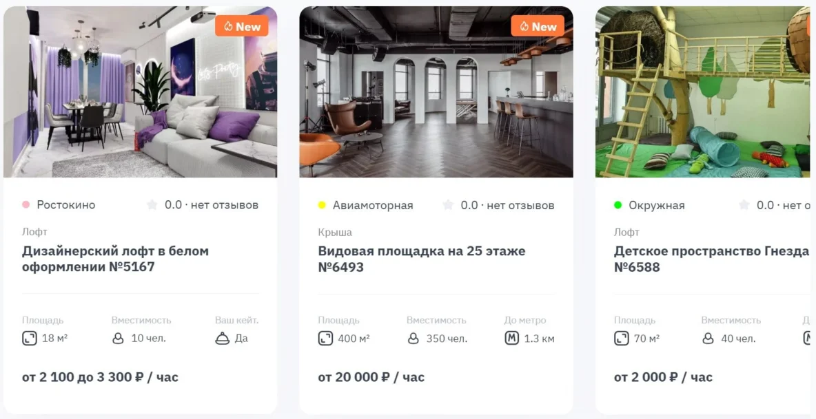 Каталог Bash Today: карточки площадок без названий бренда
